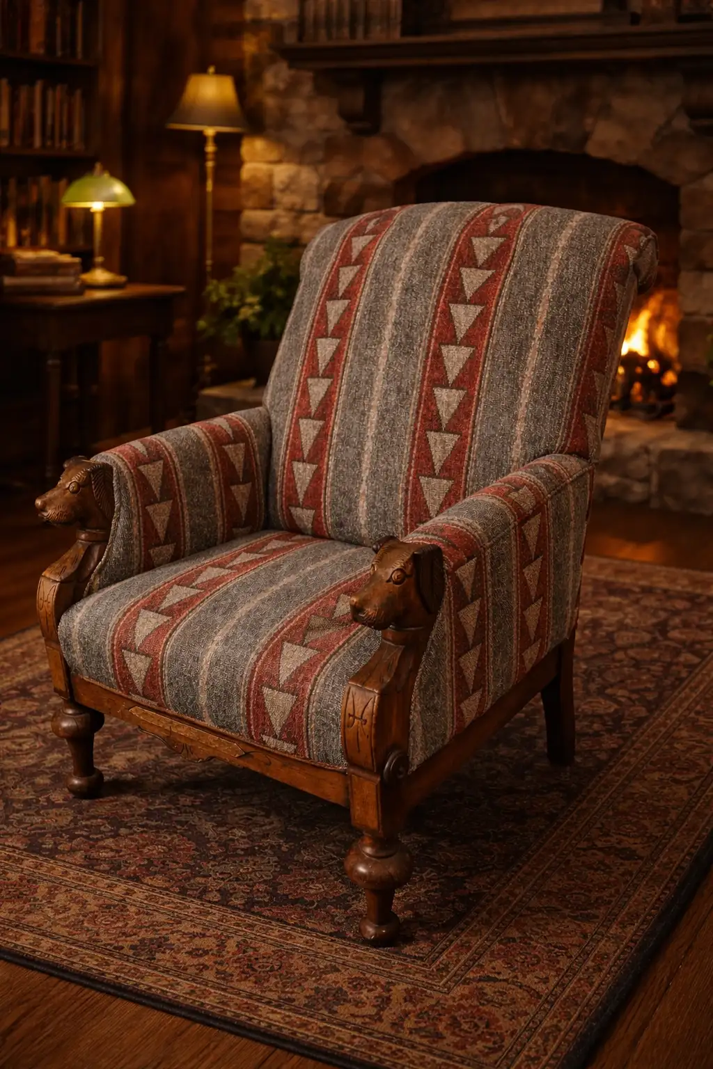 Dog carved arm chair